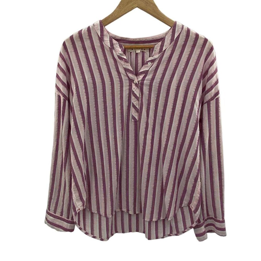 XiRENA Pink and White Striped Button-Down Shirt